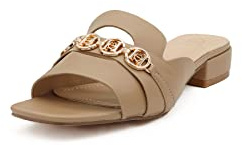 QUEEN HELENA Sabot Dam Casual Låg Klack Tofflor Y5008, Beige, 38 EU