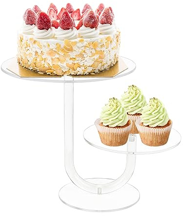 ECOSEAO J Kuchenständer, 2 Etagen, Wiederverwendbarer Acryl Cupcake-Turm, Cupcake Halter, Dessert Baumturm für Hochzeit, Geburtstag (20,3 cm)