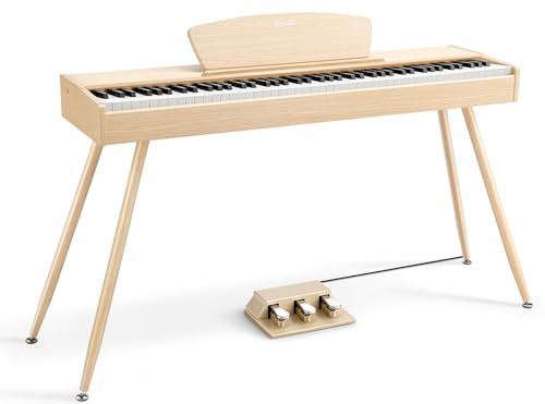 Donner DDP-80 Digitalpiano mit 88 gewichteten Tasten, Hammermechanik II, Elektrisches Klavier in voller Größe für Zuhause mit Ständer, Dreifachpedal, MIDI-Anschluss, Helle Holzfarbe