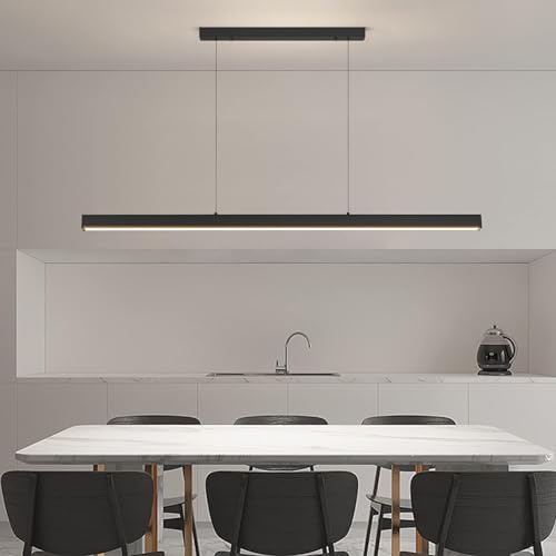 Mikeru Pendelleuchte Esstisch,100cm Schwarz Dimmbar mit Fernbedienung Hängelampe, Höhenverstellbar Esstischlampe Linear Lampen Hängend 10% bis 100% für Esszimmer Arbeitzimmer Büro Küche