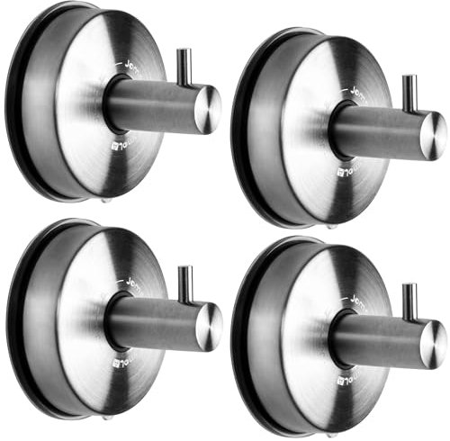 JOMOLA Gancho Ventosa para Toalla Toallero Con Ventosa Para Baño Cocina Colgador De Pared Sin Taladro Gancho De Pared Con Percha Accesorios De Baño Inoxidable Acabado Cepillado, 4 Piezas