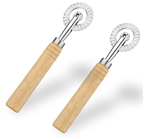 2 Pezzi Rotella Tagliapasta, Tagliapasta con Manico in Legno Taglia Ravioli Rotella Tagliapizza per Realizzare Merletti Tagliatelle Rullo Tagliapasta per Casa Cucina