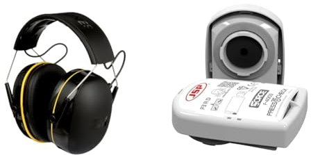 3M WorkTunes Connect, Bluetooth Ear Defenders Wireless, 90543EC1, Hearing Protector Earmuffs & JSP PressToCheck P3 Construction Dust Replacement Filters, Grey, White, Small (BMN990-001-700)