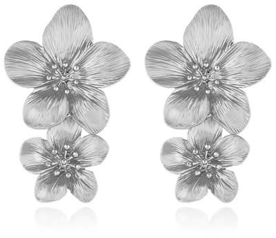Aidenn Blumen Ohrringe Silber, Blume Tropfen Ohrringe Boho Statement Silver Flower Earrings Hypoallergene Modeschmuck für Damen