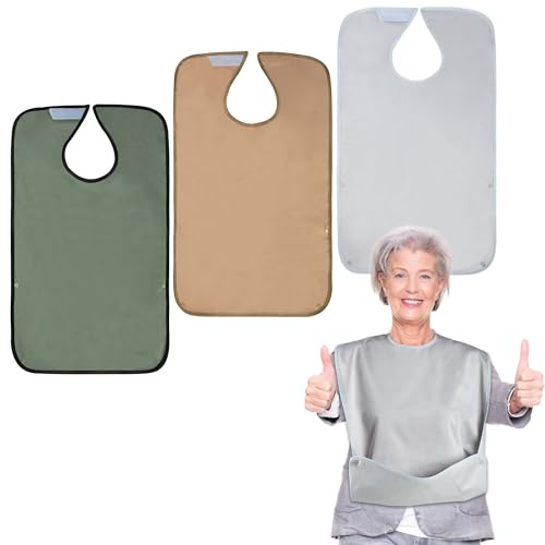 Leekalos 3 Pack Adult Bibs, Reusable Waterproof Washable Dining Clothing Protector with Crumb Catcher, Large Feeding Adult Bibs