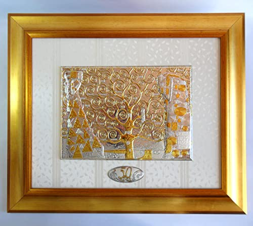 Generico 50° ANNIVERSARIO DI MATRIMONIO ARGENTO cm9x4 NOZZE D'ORO GUSTAV KLIMT L'ALBERO DELLA VITA QUADRO ARGENTO cm23x33 CORNICE LEGNO cm61x52x3 CAPOLETTO CAPEZZALE -> TUO IN 48h