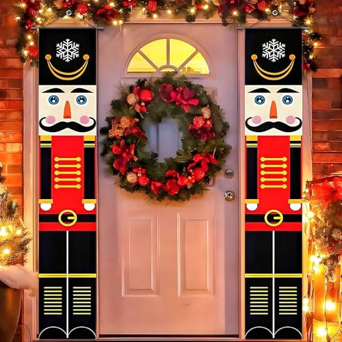 Nussknacker Weihnachtsbanner, Soldaten Banner für Weihnachten, Outdoor-Weihnachtsdekoration für Haustür, Veranda, Garten, Innen- und Außenbereich