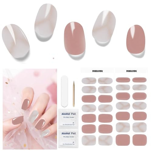Unghie Gel Adesive UV - 28 Pcs Smalto Adesivo per Unghie Adesivi Unghie Gel Nail Stickers Full Wraps Lampada UV/LED Adesivi per Unghie