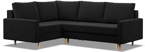 Mebligo - Ecksofa mit Schlaffunktion und Bettkasten Blank, Eckcouch mit Ottomane Links, Sofa L Form 223 x 172 x 88 cm, Couch Wohnzimmer, Ecke Sofa Wohnlandschaft, Schlafsofa - Schwarz