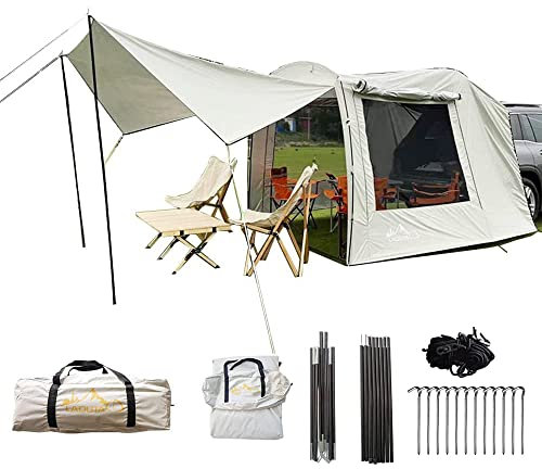 LJPZYOY Versatile Drive Away Awning Car Tent for SUV RVing,Campervan,Truck, Trailer and Overlanding Lightweight Caravan Canopy Durable Tear Resistant Tarp 15.9 x 7.9 x 6.4ft