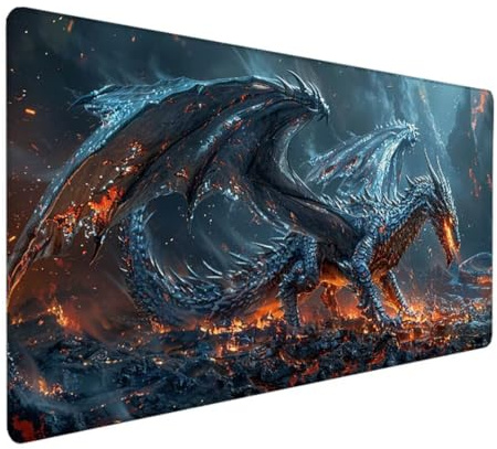 Extra Large Gaming Mouse Pad, Optimised for Gaming Sensors, Moderate Surface Friction, Non-Slip Mouse Mat, Mac and PC Gaming Accessories, 800x400x3mm Lava dragon H - N