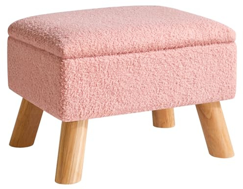 YMYNY Ottomane mit Stauraum, Fußhocker, Kleiner Fußhocker mit Stabilen Holzbeinen Hocker, Fußstütze mit Gepolstertem Sitz, für Wohnzimmer Schlafzimmer Eingänge 40 ×30 ×28CM Rosa HBD042P