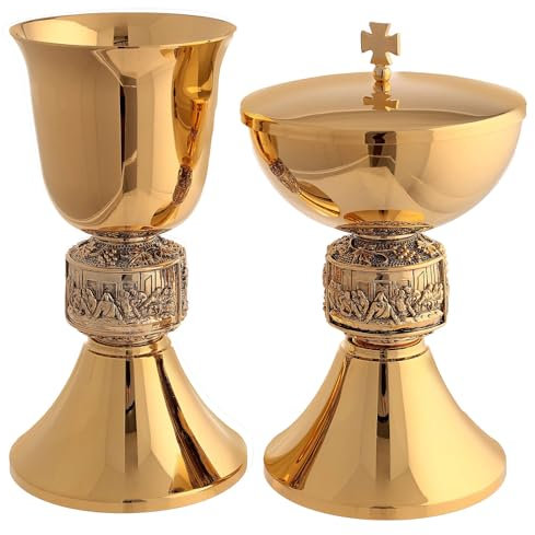 Holyart Calice ciboire Cène Laiton doré Noeud Bruni, Calice