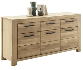 möbelando Sideboard >SILIAS< Elegantes Sideboard aus massiver Wildeiche mit geölter Oberfläche, 3 gedämpften Schubladen und 3 Holztüren mit Einlegeböden, FSC-Zertifiziert, Maße: 172x85x45 cm