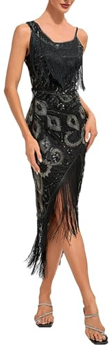 Robe Femme Annee 20, Robe Nouvel an Femme, Robe Annee 20, Deguisement Femme, Robe Femme Chic et Elegant Paillette 1920s Robe Flapper col V Robe perlée Robe Cocktail Femme Loisirs