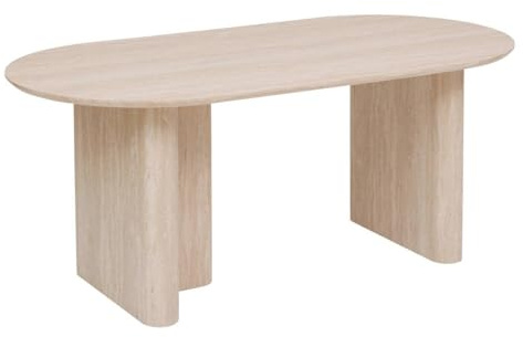 Atmosphera - Anaya 6-Sitzer Esstisch aus Holz - 180x90cm - Ovale Tischplatte in Travertinoptik - Modernes und stilvolles Möbelstück für Wohn- und Esszimmer