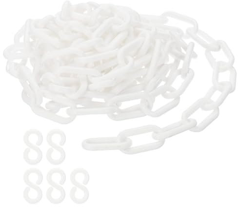 PATIKIL Plastic Chain Links, 10 Feet Safety Chains, White Plastic Chains for Barriers, Crowd Control, Queue Lines, Parking, Fences, Gate, Concerts, and Decoration