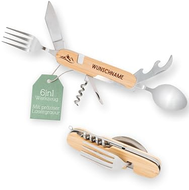 Abenteuernah Wanderwerkzeug, Wandern Geschenk, Berge, Geschenke für Männer, Wanderbesteck, Bergliebe, Männergeschenke für Oma Opa Onkel Vater mit und ohne individuellem Namen (Wunschname)
