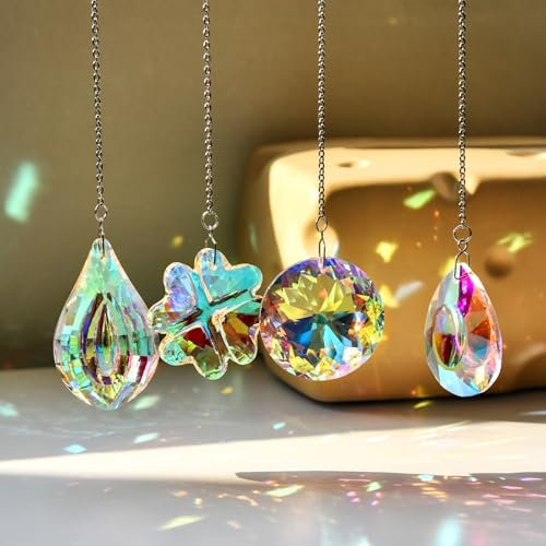4 stück Kristalle Sonnenfänger Kristallglas-Anhänger Kristall Prisma Suncatcher Kugel Regenbogen Kristalle Fensterdekoration Prismenkugel Hängende Fenster Ornament Haus Garten Deko Basteln