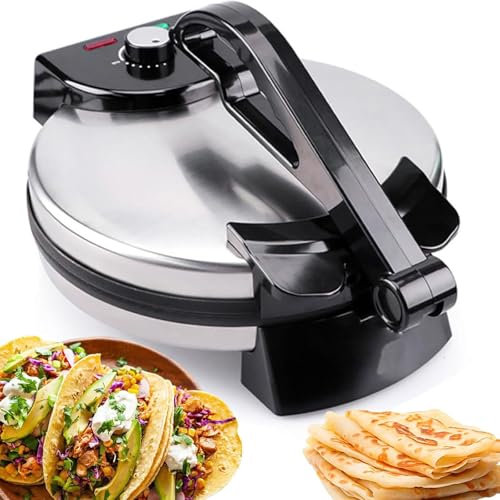 Maker de roti électrique, Machine Chapati Maker 1800W, 10 Pouces Non bâton Roti Press Tortilla Maker, poignée Anti-scalding et lumières indicatrices, Machine à crêpe de crêpe à température réglable