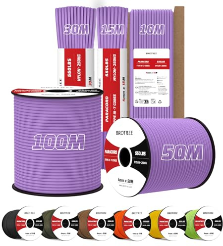 Brotree Paracord 550 4mm 30M 100% Nylon Seil Schnur Typ III mit 7 Stränge für Survival, Outdoor, Armbänder, Hundeleine - Bruchlast 250kg (Flieder)