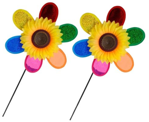 VICASKY 2pcs Sunflower Windmill Toys for Boy Girl Decorative Outdoor Windmill Garden Ornaments