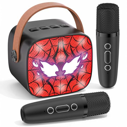 Spider Microfono Karaoke per Bambini, Giochi Regalo Bambino 3 4 5 6 7 8 9 10 11 12 Anni Maschio, Cassa Karaoke con 2 Microfono Bluetooth, Regalo Compleanno Natale Giochi per Bambino 3-12 Anni
