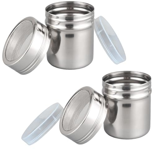 2 Stück Puderzuckerstreuer,Mehlstreuer mit Deckel,Kakaostreuer für Cappuccino,Zimtstreuer,Puderzucker Kakao Streuer,Staubzuckerstreuer,Zuckerstreuer,Staubzuckermühle für Kochen,Backen,Kaffee,Mehl