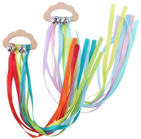YUVKIN 2 piezas juguetes sensoriales arcoíris, anillo de cinta de madera, varita de baile, serpentina para bebés, pañuelos de colores, gimnasia ritmica, ideal para el juego sensorial y el gateo.