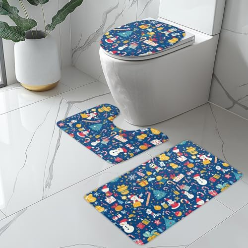 badezimmerteppich Set Gelb Blauer Baum Badezimmermatte WC Teppich Dekoration Schnell Trocknend Badgarnitur 3 Teilig Stand WC Deckelbezug Badvorleger rutschfest Waschbar 50x80 cm