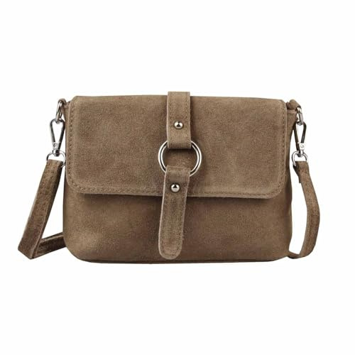ITALYSHOP24 Made in Italy DAMEN LEDER TASCHE Schultertasche Body Bag Wildleder Handtasche Umhängetasche Ledertasche Messenger Cross-Over Abendtasche Clutch