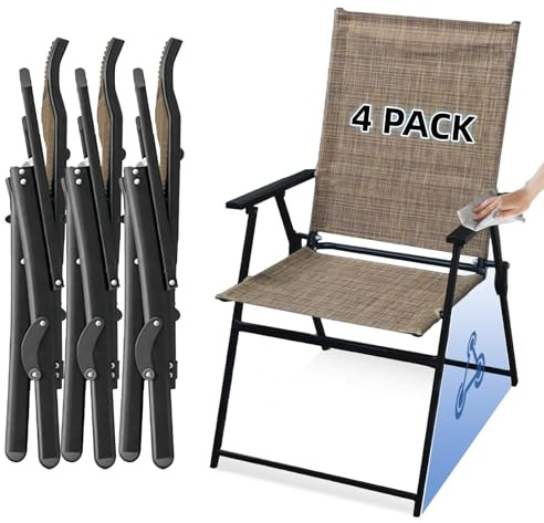 JMGJOY Chaise Jardin Pliante Lot de 4 Fauteuil de Exterieur Portable à Dossier Haut Structure Métallique Max.113kg pour Jardin, Balcon, Terrasse, Piscine, Camping, Pêche, Marron