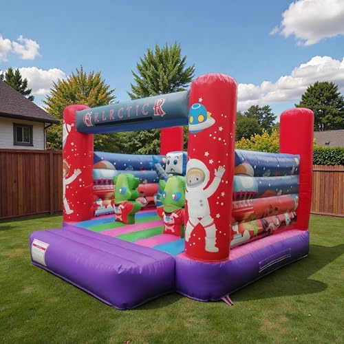 XXL Profi Hüpfburg Galactic Thema mit Gebläse (4,5x4m) – 0,55mm PVC Tarpaulin, EN14960 Zertifiziert – Robuste Springburg für Garten & Events, Inkl. Transportplane (Space Design)