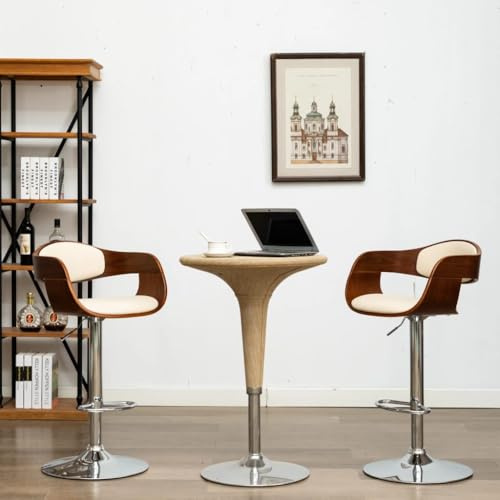 Frdhee Silla cosmética de comedor, taburete de bar, 2 unidades, madera curvada y piel sintética, silla de pie para bar, isla de cocina, bistró