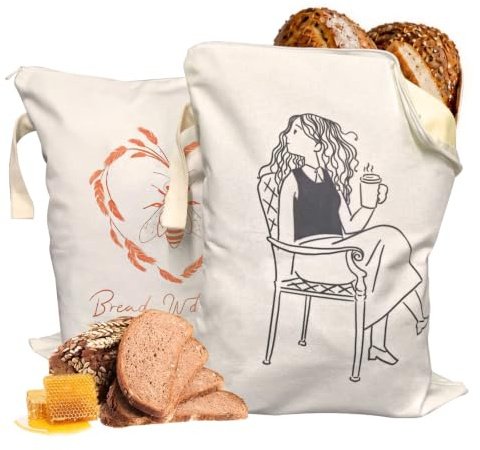 JIN'GHL Wiederverwendbare Bienenwachs Brotbeutel für Sauerteig 2er 43x33cm | Natürliche Bienenwachs-Baumwollbeutel für Selbstgebackenes Brot, Backwaren, Frischhalten – plastikfrei & nachhaltig
