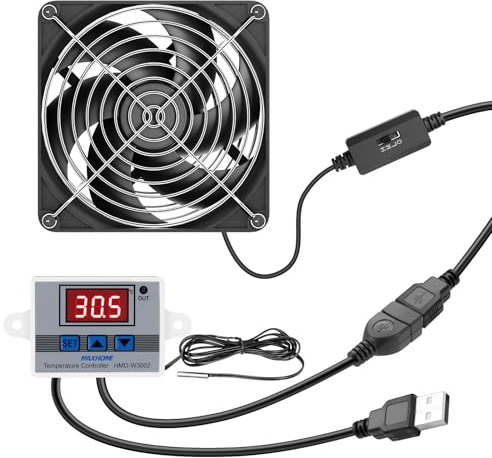 Ventola USB per PC da 120 mm, con controllo digitale della temperatura, ventola di raffreddamento per PC, a doppia fila, 5 V, 3 livelli di velocità regolabili, doppio cuscinetto a sfera, per PS5
