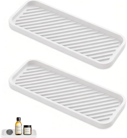 Oiieco 2 Stück Silikon Seifenschalen, Schwammablage Küche Abtropfmatte mit Rillen, Seifenablage Bad Waschbecken Organizer Küchen Sink Tray Silikon Weiß