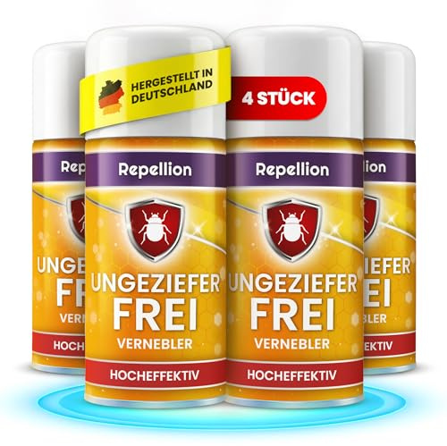 Repellion ® Anti Ungeziefer Fogger für Wohnräume (4x150ml) – Ungeziefer Vernebler gegen Bettwanzen, Flöhe, Schaben, Milben & Körperläuse – Insekten Bombe zur Raumbehandlung