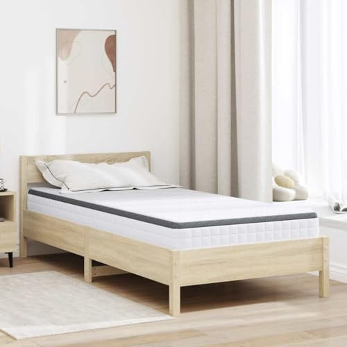 QUAHEAS Madrass, vit, grå, 90 x 200 cm, Bonnell, fjäderkärna med medelmjuk styrka, PU-skumstoppning, andas och ergonomisk för sovrum, vändbar med lättskött överdrag