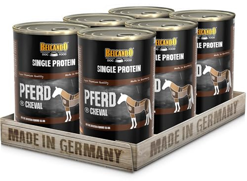 BELCANDO Single Protein Nassfutter für Hunde, Pferd, 6X 400g Dose, sortenreines Hundefutter nass, für alle Rassen, Made in Germany
