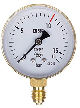 THERMIS Schweiß Manometer 404 zur Druckmessung von technischen Gasen Eingang, Unterer Anschluss (0-16 Oxygen)