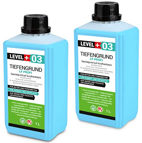 LEVEL PLUS 03 Tiefengrund LF Profi 2L, Grundierung für saugende Untergründe | Tiefgrund Konzentrat 1:1, Haftgrund unter Flüssigfolie Klebstoffe Zementmörtel