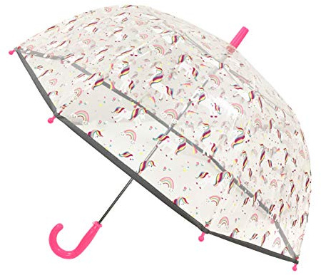 SMARTBULLE Barnparaply med genomskinlig bubbla - Fluorescerande kant : Vindskydd; Diameter=71cm; Manuell öppning; Paraply för flickor; Design: Enhörning.