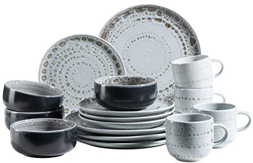 MÄSER 931745 serie Spicy Market handmålade porslinsset för 4 personer i medelhavet vintagedesign, 16-delad kombiservis av keramik, blå, stengods