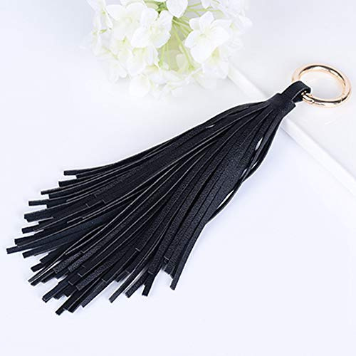 Egurs 21cm Leder Quasten Anhänger mit Spaltring Lange Troddel Anhänger für Schlüsselanhänger Ohrringe Handtasche Taschen Basteln DIY Dekoration Accessoire schwarz