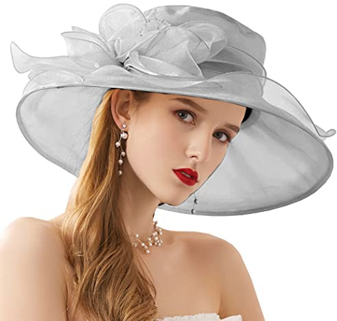 ZESLIV Damenhut Organza Hut Hochzeit Anlasshut Brauthut Sonnenhut Blumen Sommerhut Strandhut Strohhüte