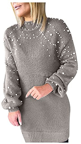 SumLeiter Damen Strickkleider Casual Winterkleid Strickkleid Sexy Perlen Sweatshirt Blusenkleid Langarm pulloverkleider Warm pullikleid Loose Sweatkleid Stretch Wickelkleid Elegant Sweater Kleid