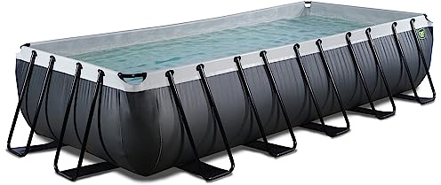 EXIT Toys Piscine Hors Sol Tubulaire Rectangulaire 540 x 250 x 100 cm avec Pompe à Filtre à Sable – pour Familles et Grands Jardins – Cadre en Acier Thermolaqué – Black Leather – Noir