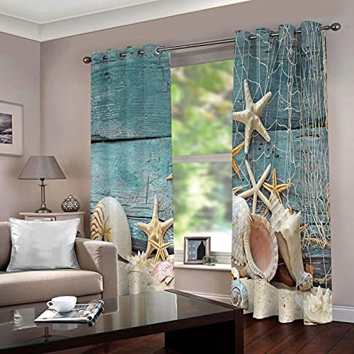 ZWYXCTYYDS 3D Drucken Fenstervorhänge Seestern Muschel Muschel 210X270Cm Vorhang Blickdicht Kinderzimmer - Thermo Gardinen Blickdicht Vorhänge Für Schlafzimmer Dekoschal Mit Ösen Polyester