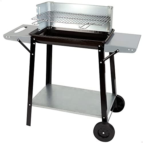 AKTIVE Barbecue a carbonella portatile, Metallo, 90x32x85 cm, Con controllo della temperatura e 2 maniglie rimovibili, 4 altezze regolabili, 2 ruote e maniglia di trasporto